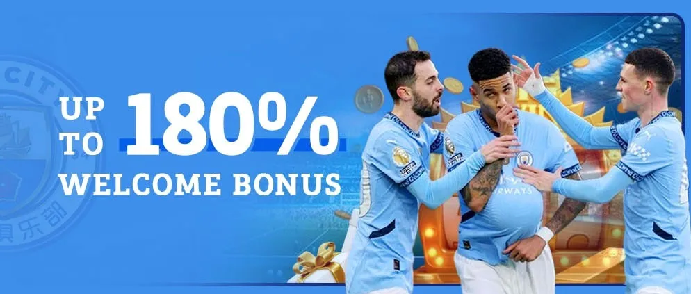 Mancity1894 Banner Welcome bonus up to 180%.